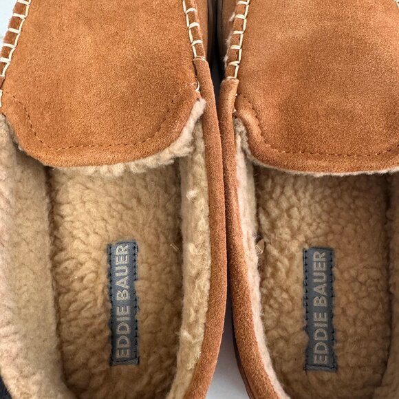NWOT Eddie Bauer Faux Fur Lined Leather Mens Slippers - Medium - Picture 4 of 4